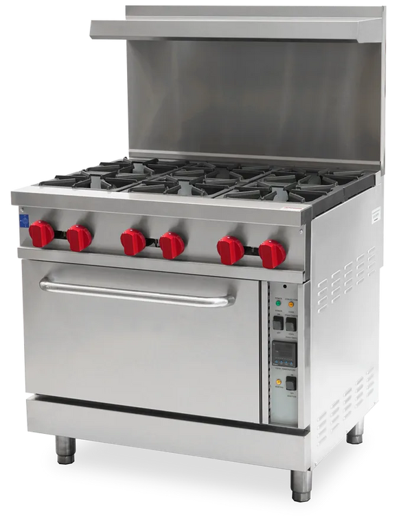 Omcan 36-inch Commercial Natural Gas Range with 6 Burners and Convection Oven