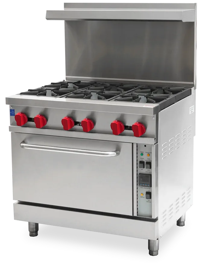 Omcan 36-inch Commercial Natural Gas Range with 6 Burners and Convection Oven - Continental Restaurant Equipment
