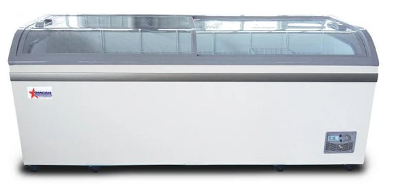 Omcan  FR-CN-2007 79″ Ice Cream Display Chest Freezer with Curved Glass Top, 24.72 cu.ft. Capacity – 110 V, 650 W - Continental Restaurant Equipment