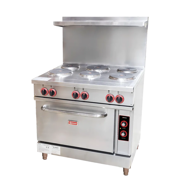 Omcan  CE-CN-0036-ET 36” Commercial Electric Range with 6 Burners and Standard Oven – 208V, 18kW, 3Ph