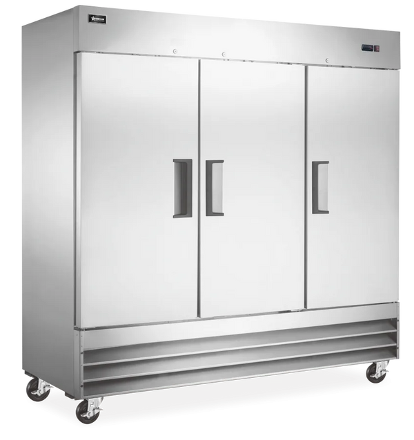 Omcan  RE-CN-0067-HC 81″ Reach-in Refrigerator, 3 Doors, Stainless Steel, 72 cu.ft (2040 L) Capacity – 110V, 3/4 HP
