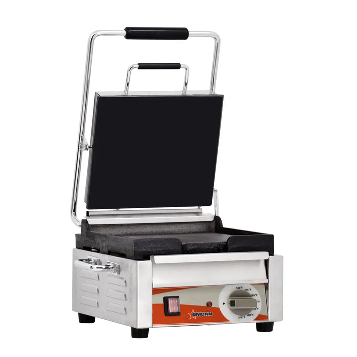 Omcan  PG-CN-0515-F Single Panini Grill with Smooth Plates – 10″ x 11″ Cooking Area – 120V, 1800W - Continental Restaurant Equipment