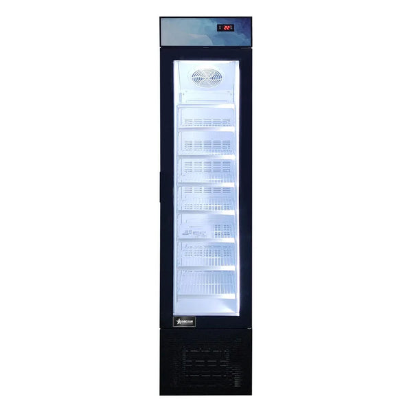 Omcan  FR-CN-0105B 17” Slim Glass-Door Black Display Freezer with 3.7 cu.ft. (105L) Capacity and Top Lightbox – 110V, 180W