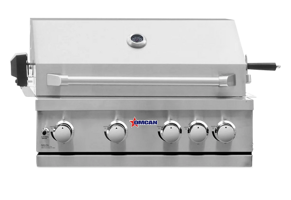 Omcan  CE-CN-0030-B LP 30″ BBQ Grill Propane Gas 5 Burners 58,000 BTU with Rotisserie Kit, Warming Rack, LED Light