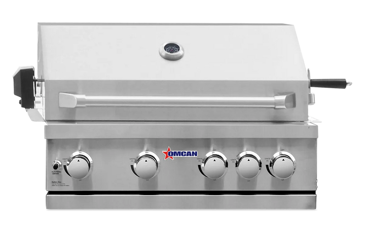 Omcan  CE-CN-0030-B LP 30″ BBQ Grill Propane Gas 5 Burners 58,000 BTU with Rotisserie Kit, Warming Rack, LED Light - Continental Restaurant Equipment