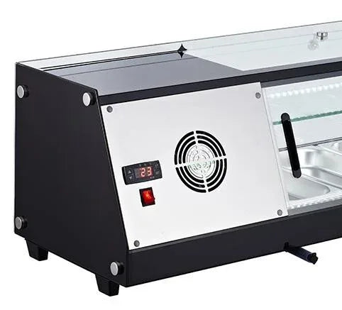 Omcan  RS-CN-0104 69″ Refrigerated Sushi Showcase with Flat Glass and 3.67cu.ft. / 104L Capacity – 110V, 180W - Continental Restaurant Equipment