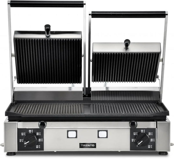 Omcan  PG-IT-0737-R Elite Series 10″ x 19″ Double Panini Grill with Grooved Top and Bottom Grill Surface - Continental Restaurant Equipment