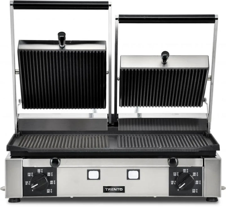 Omcan  PG-IT-0737-R Elite Series 10″ x 19″ Double Panini Grill with Grooved Top and Bottom Grill Surface - Continental Restaurant Equipment