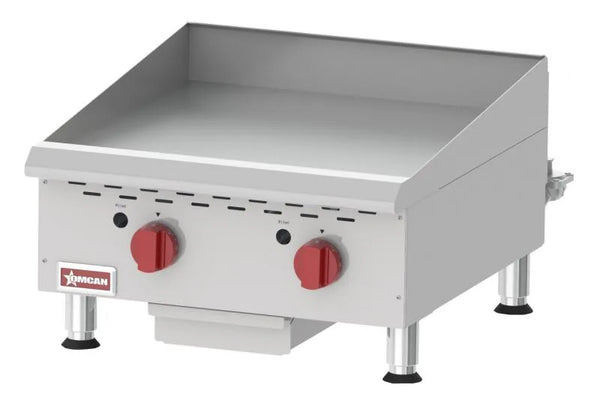 Omcan  CE-CN-G24TPF Countertop Stainless Steel Gas Griddle 2 Burners with Thermostatic Control – 60,000 BTU