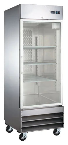 Omcan  RE-CN-0021-G-HC 29″ Stainless Steel Glass Door Reach-In Refrigerator, 23 cu.ft. (651 Liter) Capacity – 120V, 1/5 HP - Continental Restaurant Equipment