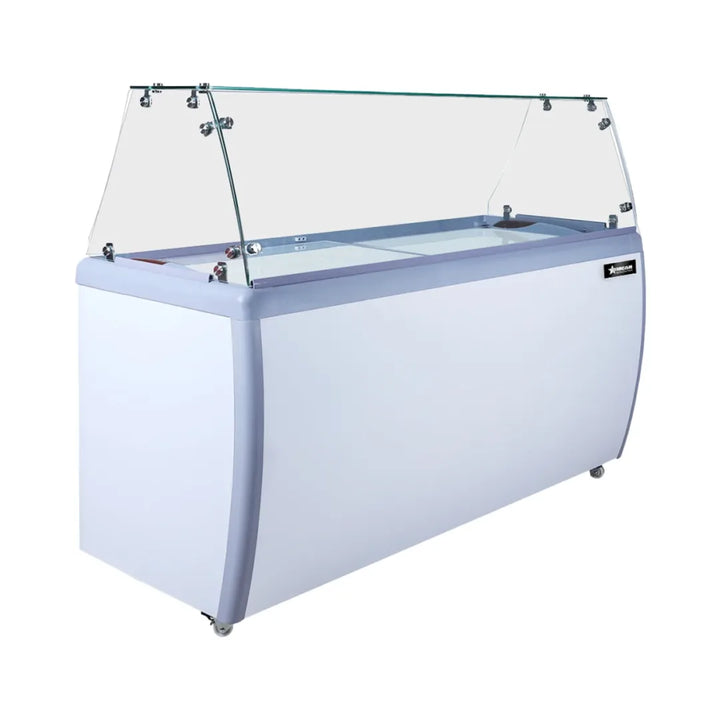 Omcan  FR-CN-0260-S 39″ 6+4 Tubs Capacity Ice Cream Dipping Freezer with Flat Sneeze Guard - 110V/60 Hz/1 Ph - Continental Restaurant Equipment