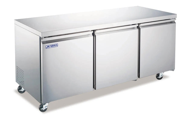 Omcan  RE-CN-0017E-HC Aurora 72″ Undercounter Refrigerator, 3 Doors, Stainless Steel, 16 cu.ft. (440L) Capacity – 110V, 1/5hp