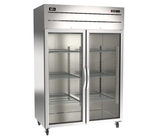 Omcan  RE-CN-0054G-TM 54″ Stainless Steel Glass Door Reach-In Refrigerator, 43.1 cu. ft. (1220 L) Capacity – 115V / 60Hz / 1Ph - Continental Restaurant Equipment