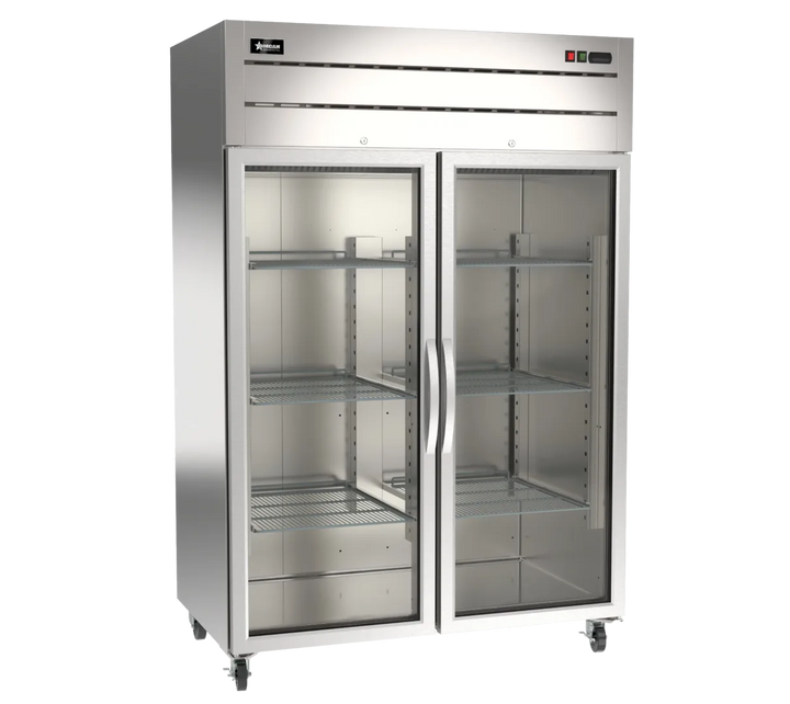 Omcan  RE-CN-0054G-TM 54″ Stainless Steel Glass Door Reach-In Refrigerator, 43.1 cu. ft. (1220 L) Capacity – 115V / 60Hz / 1Ph - Continental Restaurant Equipment