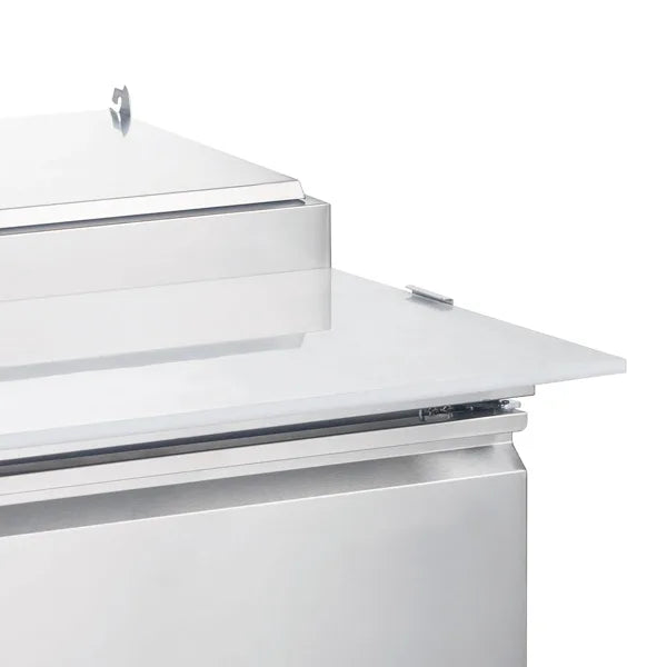Omcan  PT-CN-1270-HC 50″ Refrigerated Pizza Prep Table, 1 Door, Stainless Steel, 14 cu.ft. (396 L) Capacity – 110V, 1/6 HP - Continental Restaurant Equipment