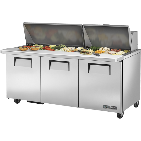 True TSSU-72-30M-B-ST-HC 72" Mega-Top Solid Door Sandwich/Salad Unit