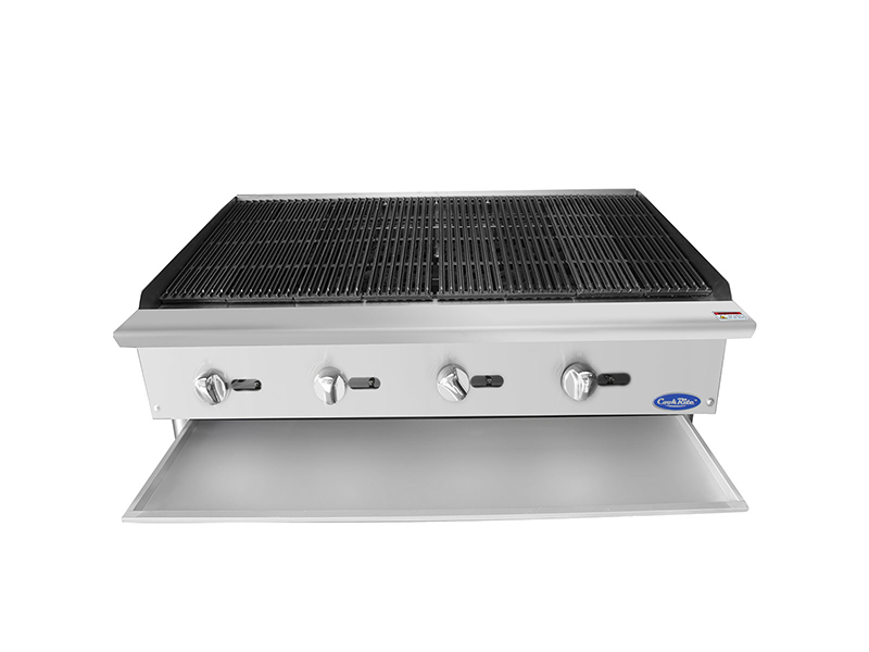 CookRite ATCB-48 Lava Rock Commercial Charbroiler Grill Smokeless BBQ Indoor Grill Char-Rock Broiler Natural Gas Stainless Steel 140,000 BTU 