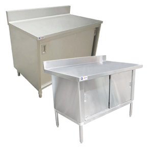 WORKTABLES WITH CABINETS AND BACKSPLASH