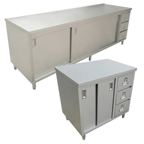 WORKTABLES WITH CABINETS AND DRAWERS